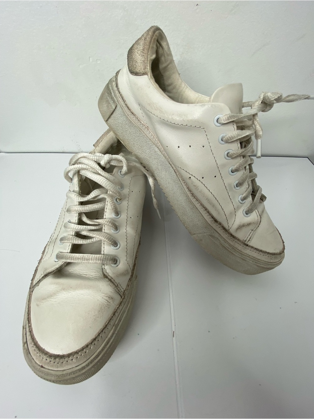 All Saints Distressed Trish White Leather Sneakers